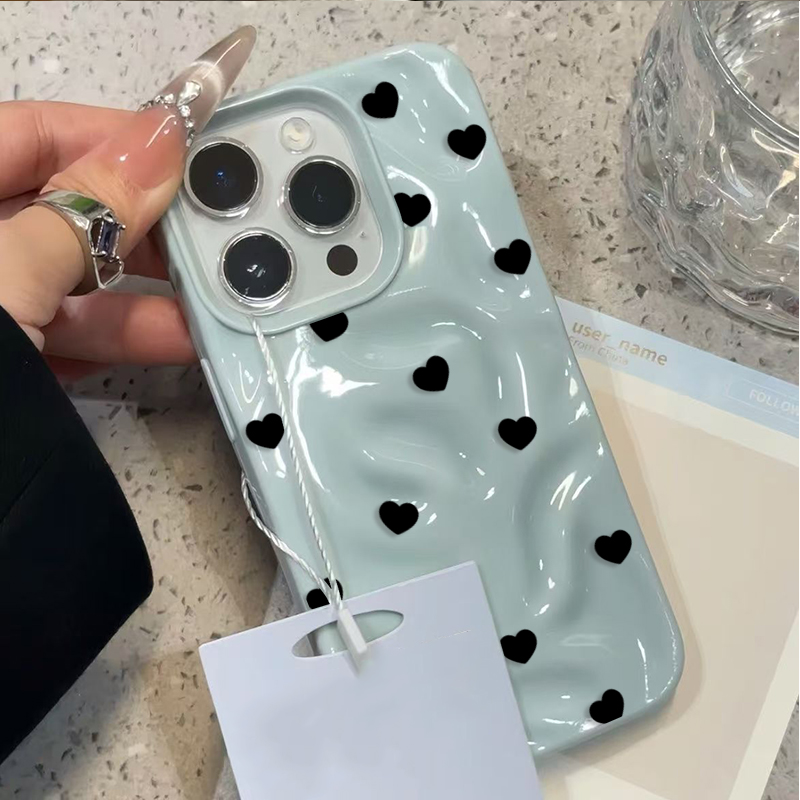Phone Cases Cute Iphone 14 - Estetik Şirin Siyah Kalp Darbeye Dayanıklı