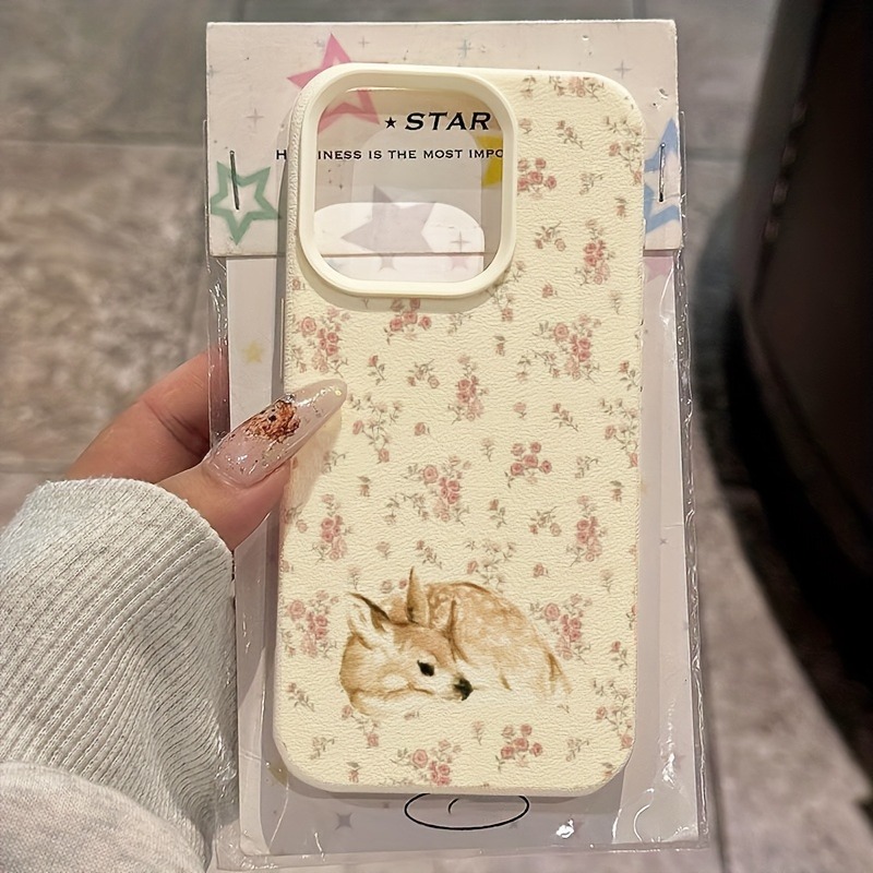 Phone Cases Cute Iphone 14 - Sevimli Geyik Tam Çiçek Desenli Tasarım