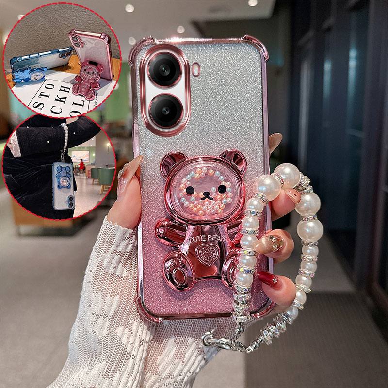 Phone Cases Quotes - Sevimli Ayı Karikatür Desenli İnci Askılı