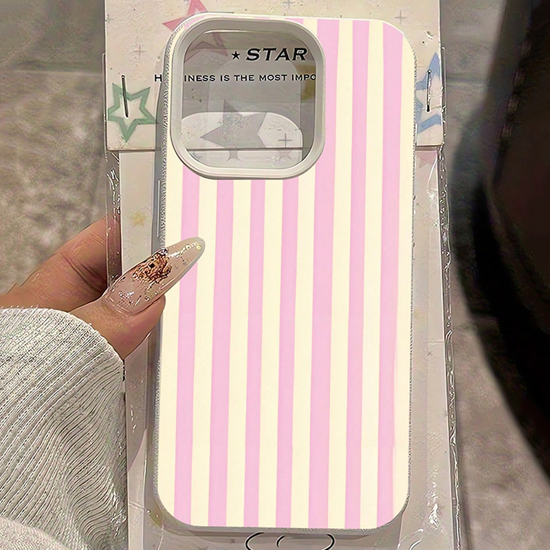 Phone Cases Pink - Basit Pembe Dikey Çizgili Lichee Desenli