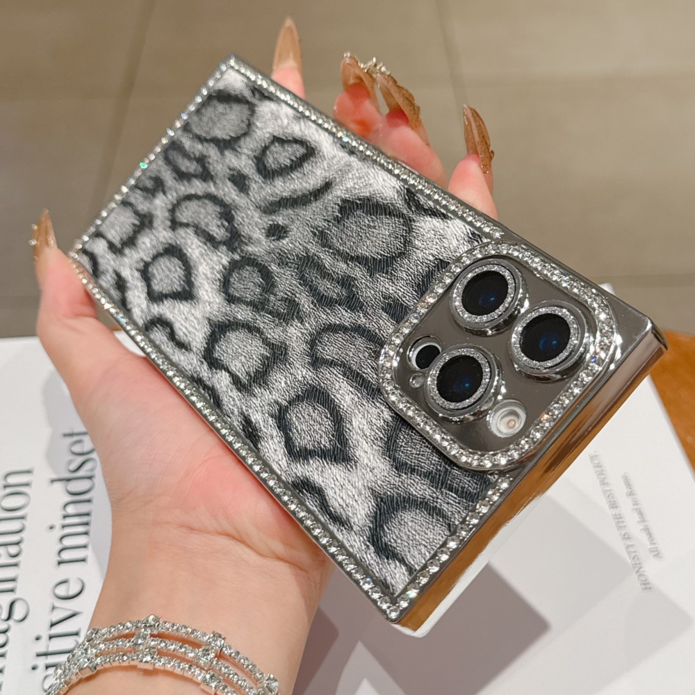 Luxury Plating Case - Lüks Elmas Leopar Baskı Desen Telefon
