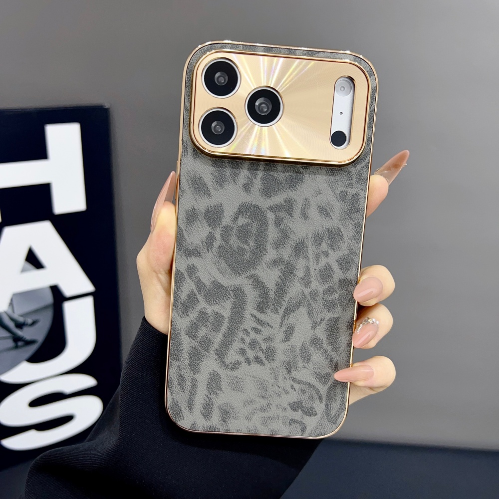 Luxury Plating Case - Lüks Mat PU Leopar Desenli Telefon