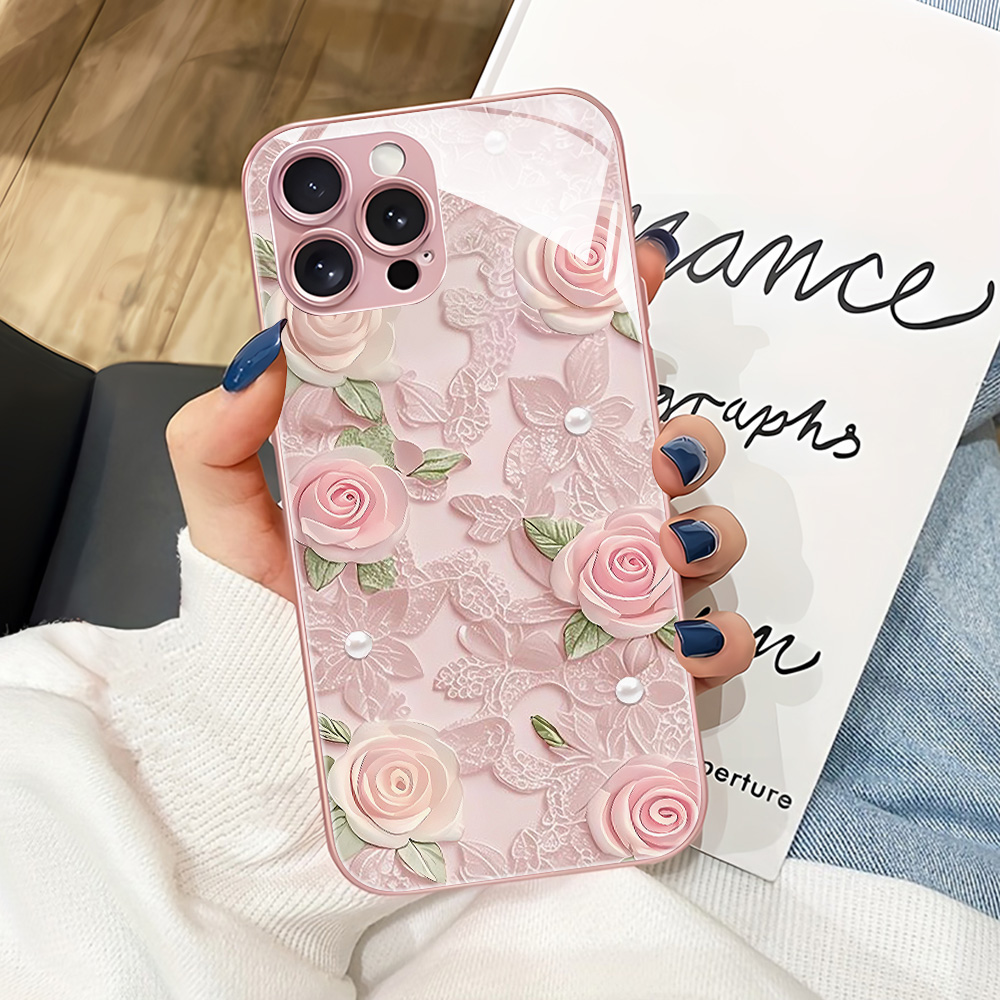 Pembe Çiçekli Temperli Cam Tel - Phone Cases Pink incelemesi ve fiyatı